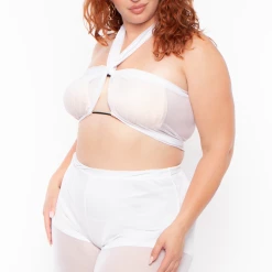 KATY USA Plus Size Flare Leg Mesh Coverup - White