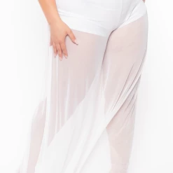 KATY USA Plus Size Flare Leg Mesh Coverup - White