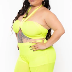 KATY USA Plus Size Neon Flare Leg Mesh Coverup - Neon