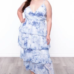 L LOVE INC Dresses Plus Size Tie Dye Sheared Maxi Dress - Blue