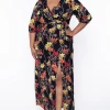 Libian Plus Size Lilies Chiffon Maxi Dress - Black