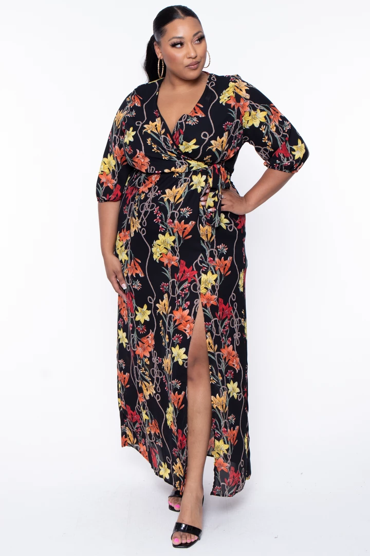 Libian Plus Size Lilies Chiffon Maxi Dress - Black 3 Libian Plus Size Lilies Chiffon Maxi Dress - Black