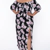 Libian Plus Size Roses Off Shoulder Dress - Black Dresses