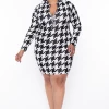 Libian Plus Size Houndstooth Print Bodycon Dress - Black / White 1 Libian Plus Size Houndstooth Print Bodycon Dress - Black / White