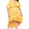 Libian Plus Size Tandi Ruffle Satin Dress - Mustard Dresses