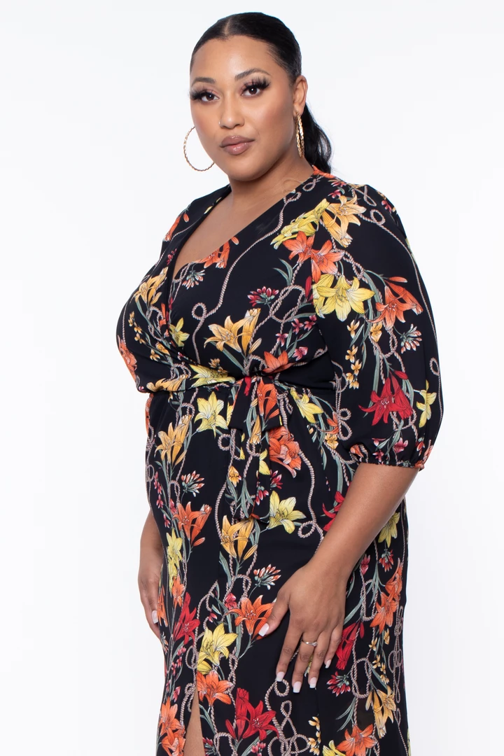 Libian Plus Size Lilies Chiffon Maxi Dress - Black 5 Libian Plus Size Lilies Chiffon Maxi Dress - Black