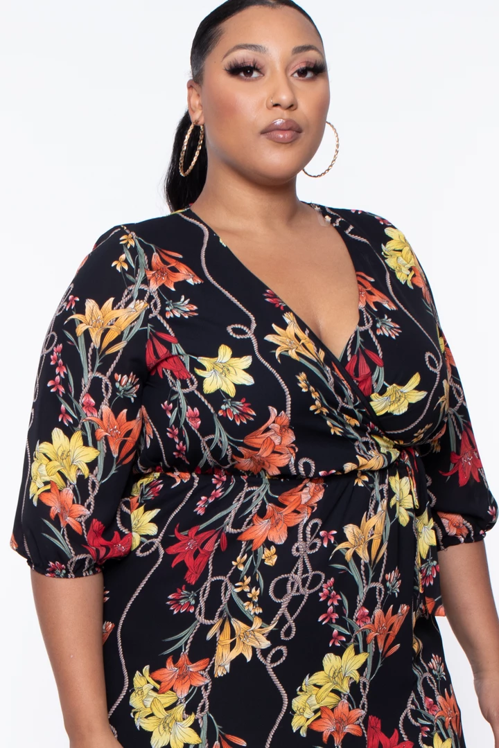 Libian Plus Size Lilies Chiffon Maxi Dress - Black 4 Libian Plus Size Lilies Chiffon Maxi Dress - Black