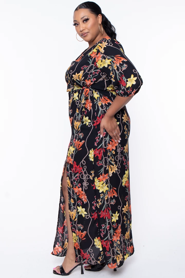 Libian Plus Size Lilies Chiffon Maxi Dress - Black 6 Libian Plus Size Lilies Chiffon Maxi Dress - Black
