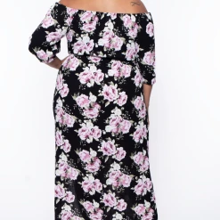Libian Plus Size Roses Off Shoulder Dress - Black Dresses