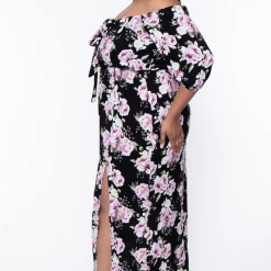 Libian Plus Size Roses Off Shoulder Dress - Black Dresses