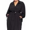 Libian Plus Size Luxe Belted Trench Coat - Black
