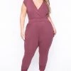 Libian Party Jumpsuilts Plus Size Rosewood Cross Front Jumpsuit - Mauve