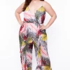 Libian Plus Size Cross Front Ruffled Jumpsuit - Multi