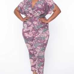 Libian Plus Size Tie Dye Front Cross Jumpsuit - Multi Party Jumpsuilts
