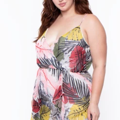 Libian Plus Size Cross Front Ruffled Jumpsuit - Multi