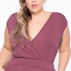 Libian Party Jumpsuilts Plus Size Rosewood Cross Front Jumpsuit - Mauve
