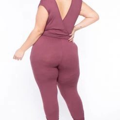 Libian Party Jumpsuilts Plus Size Rosewood Cross Front Jumpsuit - Mauve