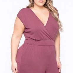 Libian Party Jumpsuilts Plus Size Rosewood Cross Front Jumpsuit - Mauve