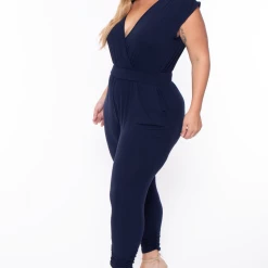 Libian Plus Size Rosewood Cross Front Jumpsuit - Navy 10 Libian Plus Size Rosewood Cross Front Jumpsuit - Navy