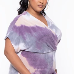 Libian Plus Size Tie Dye Front Cross Jumpsuit - Purple Party Jumpsuilts