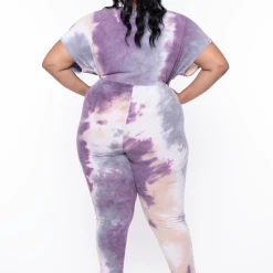 Libian Plus Size Tie Dye Front Cross Jumpsuit - Purple Party Jumpsuilts