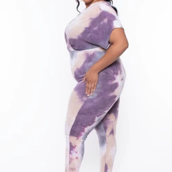 Libian Plus Size Tie Dye Front Cross Jumpsuit - Purple Party Jumpsuilts