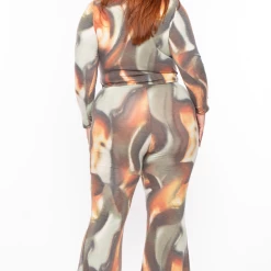 Libian Plus Size Tie Dye Crop Top Pant Matching Set - Multi