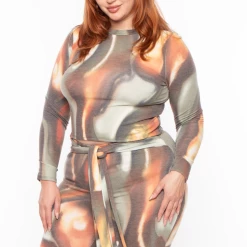 Libian Plus Size Tie Dye Crop Top Pant Matching Set - Multi