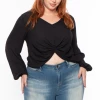 Libian Plus Size Front Twist Top - Black Tops 2 Libian Plus Size Front Twist Top - Black Tops