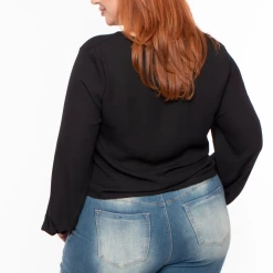 Libian Plus Size Front Twist Top - Black Tops