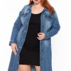 LOVE TREE Plus Size Destroyed Denim Duster - Medium Wash