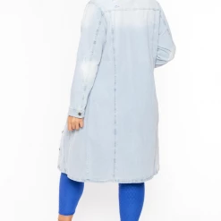 LOVE TREE Plus Size Destroyed Denim Duster - Light Wash Outerwear