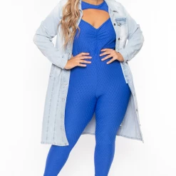 LOVE TREE Plus Size Destroyed Denim Duster - Light Wash Outerwear