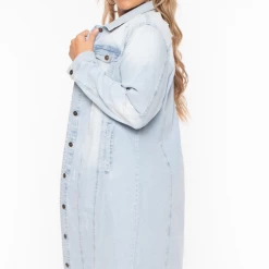 LOVE TREE Plus Size Destroyed Denim Duster - Light Wash Outerwear