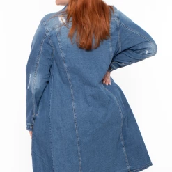 LOVE TREE Plus Size Destroyed Denim Duster - Medium Wash