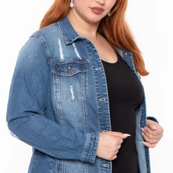 LOVE TREE Plus Size Destroyed Denim Duster - Medium Wash