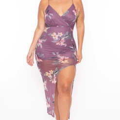 LoveSome Plus Size Danielle Floral Mesh Dress - Lavender