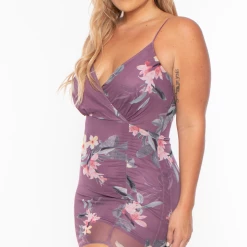 LoveSome Plus Size Danielle Floral Mesh Dress - Lavender 11 LoveSome Plus Size Danielle Floral Mesh Dress - Lavender