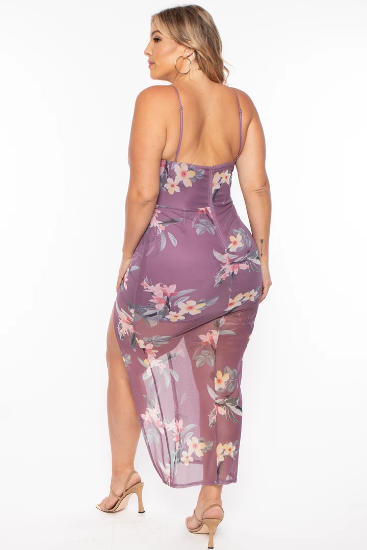 LoveSome Plus Size Danielle Floral Mesh Dress - Lavender 6 LoveSome Plus Size Danielle Floral Mesh Dress - Lavender
