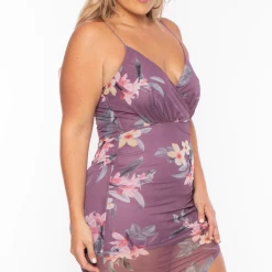 LoveSome Plus Size Danielle Floral Mesh Dress - Lavender