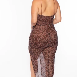 LoveSome Plus Size Danielle Leopard Mesh Dress - Brown Dresses