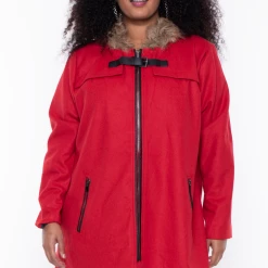 Mirage Fashion Of NY Plus Size Faux Fur Hooded Coat - Red Outerwear