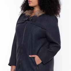 Mirage Fashion Of NY Plus Size Faux Fur Hooded Coat - Charcoal