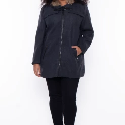 Mirage Fashion Of NY Plus Size Faux Fur Hooded Coat - Charcoal