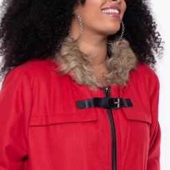Mirage Fashion Of NY Plus Size Faux Fur Hooded Coat - Red Outerwear