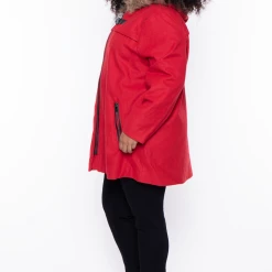 Mirage Fashion Of NY Plus Size Faux Fur Hooded Coat - Red Outerwear