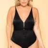 Mirage Fashion Of NY Plus Size Zip Front Swimsuit - Black