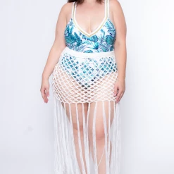 Mirage Fashion Of NY Plus Size Tropical Print Swimsuit - Ivory Swimwear