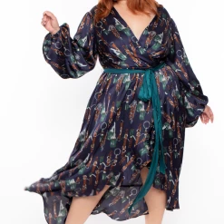 Miss Avenue Dresses Plus Size Delphine Printed Hi-Low Dress - Navy