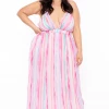 Miss Avenue Plus Size Pleated Striped Maxi Dress - Pink 2 Miss Avenue Plus Size Pleated Striped Maxi Dress - Pink